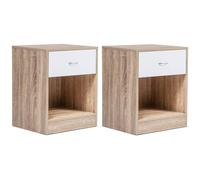 IDMarket - Juego de 2 mesillas de noche madera de haya con cajón, color blanco