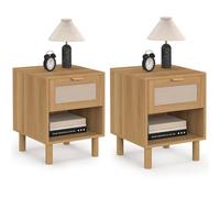 IDMarket - Juego de 2 mesillas de noche Robin con 1 cajón con nicho en madera y tela efecto lino
