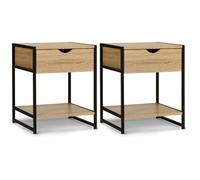 IDMarket - Juego de 2 mesitas de noche Detroit 1 cajón con estante madera y metal, color negro