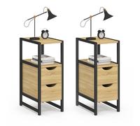 IDMarket - Juego de 2 mesitas de noche Detroit 2 cajones y 1 nicho, madera y metal, negro, diseño industrial