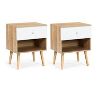 IDMarket - Juego de 2 mesitas de noche Emmie escandinavas 1 cajón con nicho de haya y blanco