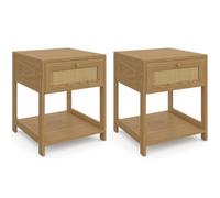 IDMarket - Juego de 2 mesitas de noche HANAE Vintage 1 cajón con estante efecto natural cannage