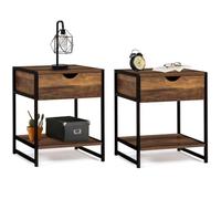 IDMarket - Juego de 2 mesitas de noche Hawkins, madera oscura, diseño industrial