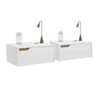 IDMarket - Juego de 2 mesitas de noche murales Helsinki escandinavas, 1 cajón con estante colgante, blanco