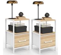 IDMarket - Juego de 2 mesitas de noche Utah, 1 cajón y 1 nicho, madera y blanco