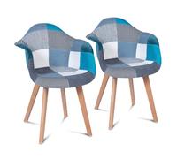 IDMarket - Juego de 2 sillas de comedor escandinavas, sillones de mesa SARA con diseño de patchworks azules