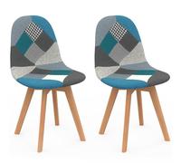 IDMarket - Juego de 2 sillas de comedor escandinavo con diseño patchwork azul SARA