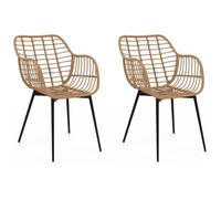 IDMarket - Juego de 2 sillas de comedor, sillones de mesa verano con efecto ratán y pie de metal, color negro