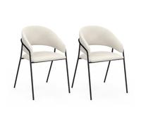 IDMarket - Juego de 2 sillas de comedor Vini de pana beige y patas metálicas negras