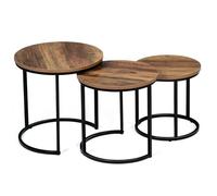 IDMarket - Juego de 3 mesas bajas nido Hawkins redondas 30/40/45 madera oscura diseño industrial