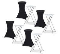 IDMarket - Juego de 4 mesas altas plegables 105 cm y 4 fundas negras