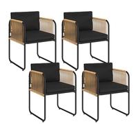 IDMarket - Juego de 4 sillas de jardín Rio con estructura de metal negro, cuerdas con efecto ratán claro y cojines negros