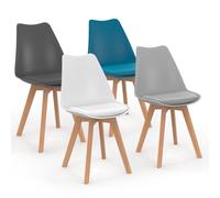 IDMarket - Juego de 4 sillas escandinavas SARA Mix Color Gris Oscuro, Gris Claro, Blanco y Azul