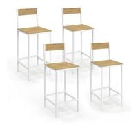 IDMarket - Juego de 4 taburetes de bar Detroit Design Industrial Madera y metal blanco