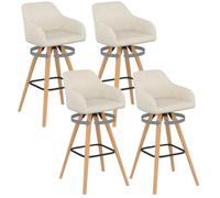 IDMarket - Juego de 4 taburetes de bar Jany giratorios con reposabrazos de pana beige y patas de madera