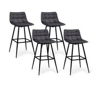 IDMarket - Juego de 4 taburetes de bar Mady de terciopelo gris oscuro