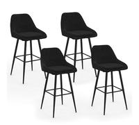 IDMarket - Juego de 4 taburetes de bar THALYA de terciopelo negro con medio reposabrazos