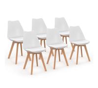 IDMarket - Juego de 6 sillas escandinavas SARA blancas para comedor