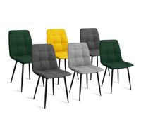 IDMarket - Juego de 6 sillas Mila de terciopelo Mix Color Verde x2, Gris Oscuro x2, Gris Claro, Amarillo