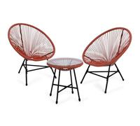 IDMarket Juego de muebles de jardín Izmir mesa y 2 sillones, huevo, cuerda, terracota