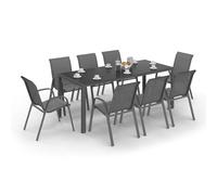 IDMarket - Juego de muebles de jardín Madrid, mesa de 190 cm y 8 sillas apilables gris antracita