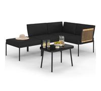 IDMarket - Juego de muebles de jardín modulares bajos Rio de 4 plazas con estructura de metal negro, cordón efecto ratán claro, cojines