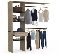 IDMarket - Kit de armario MELINE 160 x 40 x 180 cm de haya con estantes negros + cajón + doble percha