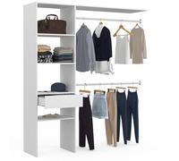 IDMarket - Kit de vestidor MELINE 160 x 40 x 180 cm, color blanco con estantes + cajón + armario doble