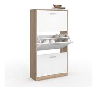 IDMarket KLARK - Mueble para zapatos (18 pares, imitación haya, 3 puertas, color blanco