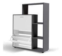 IDMarket KLARK - Zapatero de 12 pares color gris 2 puertas blancas con estante