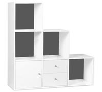 IDMarket Liam - Mueble de almacenamiento de escalera de 3 niveles de madera, color blanco, fondo gris, con puerta y cajones