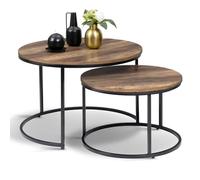 IDMarket - Lote de 2 mesas bajas encajables Hawkins redondas 54/70 cm, madera oscura, diseño industrial