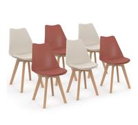 IDMarket - Lote de 6 sillas escandinavas SARA - mezcla de terracota x3 y beige x3