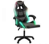 IDMarket LUC - Sillón de juego LED con reposapiés, cojín para la cabeza y soporte lumbar, color negro y gris