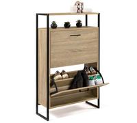 IDMarket LUIS - Zapatero 12 pares de 2 puertas con estante superior de diseño industrial