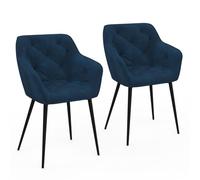 IDMarket LYA - Juego de 2 sillas de comedor, sillones de mesa tapizados de terciopelo azul pato
