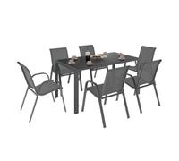 IDMarket Madrid - Juego de muebles para jardín, 150 cm, 6 sillas apilables, gris antracita