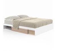 IDMarket - Marco de cama doble Salem con almacenamiento y somier de 140 x 190 cm, color blanco y haya