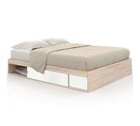 IDMarket - Marco de cama doble Salem con almacenamiento y somier de 140 x 190 cm de haya y blanco