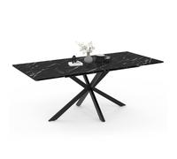 IDMarket - Mesa à Manger extensible Rectangle ALIX 6-10 personnes pied araignée métal Noir et Plateau Effet Marbre Noir Alaska 160-200 cm