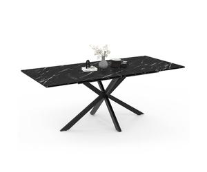 IDMarket - Mesa à Manger extensible Rectangle ALIX 6-10 personnes pied araignée métal Noir et Plateau Effet Marbre Noir Alaska 160-200 cm