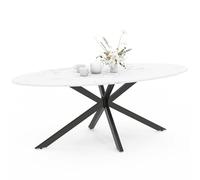 IDMarket - Mesa à Manger ovalada ALIX 10 personnes pied araignée métal Noir et Plateau Effet Marbre Blanc Alaska 200 cm