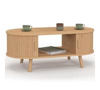 IDMarket - Mesa auxiliar ovalada ROMIE, 100 cm, 2 puertas correderas, láminas de madera color roble