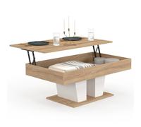 IDMarket - Mesa auxiliar rectangular elevable en madera y blanco ELIAD