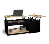 IDMarket - Mesa Baja con 2 bandejas elevables Rectangular EYLA con baúl de Madera Negra y Forma de Haya