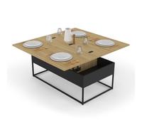 IDMarket - Mesa baja con bandeja elevable rectangular convertible en mesa de comedor Boston 100 cm diseño industrial
