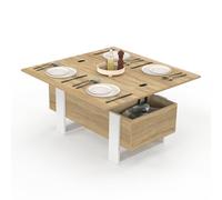 IDMarket - Mesa baja con bandeja elevable rectangular convertible en mesa de comedor Phoenix 97,5 cm madera y blanco