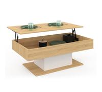 IDMarket - Mesa Baja con Bandeja Elevable Rectangular Eden Madera y Blanco