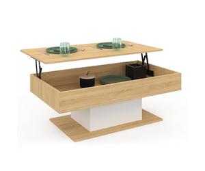 IDMarket - Mesa Baja con Bandeja Elevable Rectangular Eden Madera y Blanco