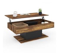 IDMarket - Mesa baja con tapa plegable rectangular Eden en madera oscura con efecto envejecido y negro